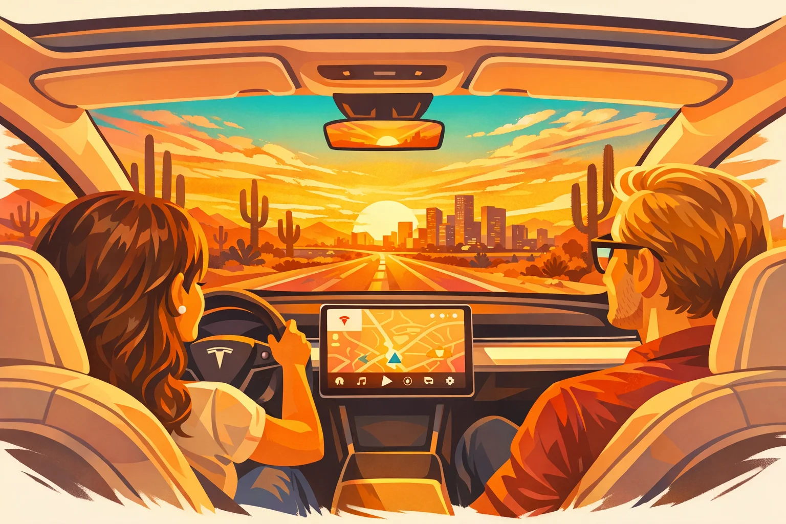 Driving to downtown Phoenix in a Tesla